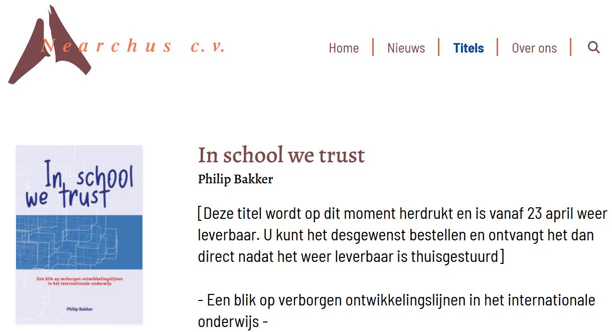 Tweede druk In School We Trust